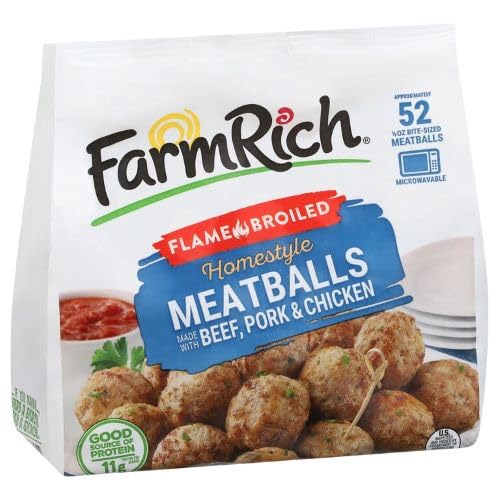 Farm Rich Homestyle Meatballs, Made with Beef, Pork and Authentic Bread Crumb Recipe, Fully Cooked, Frozen, 26 oz