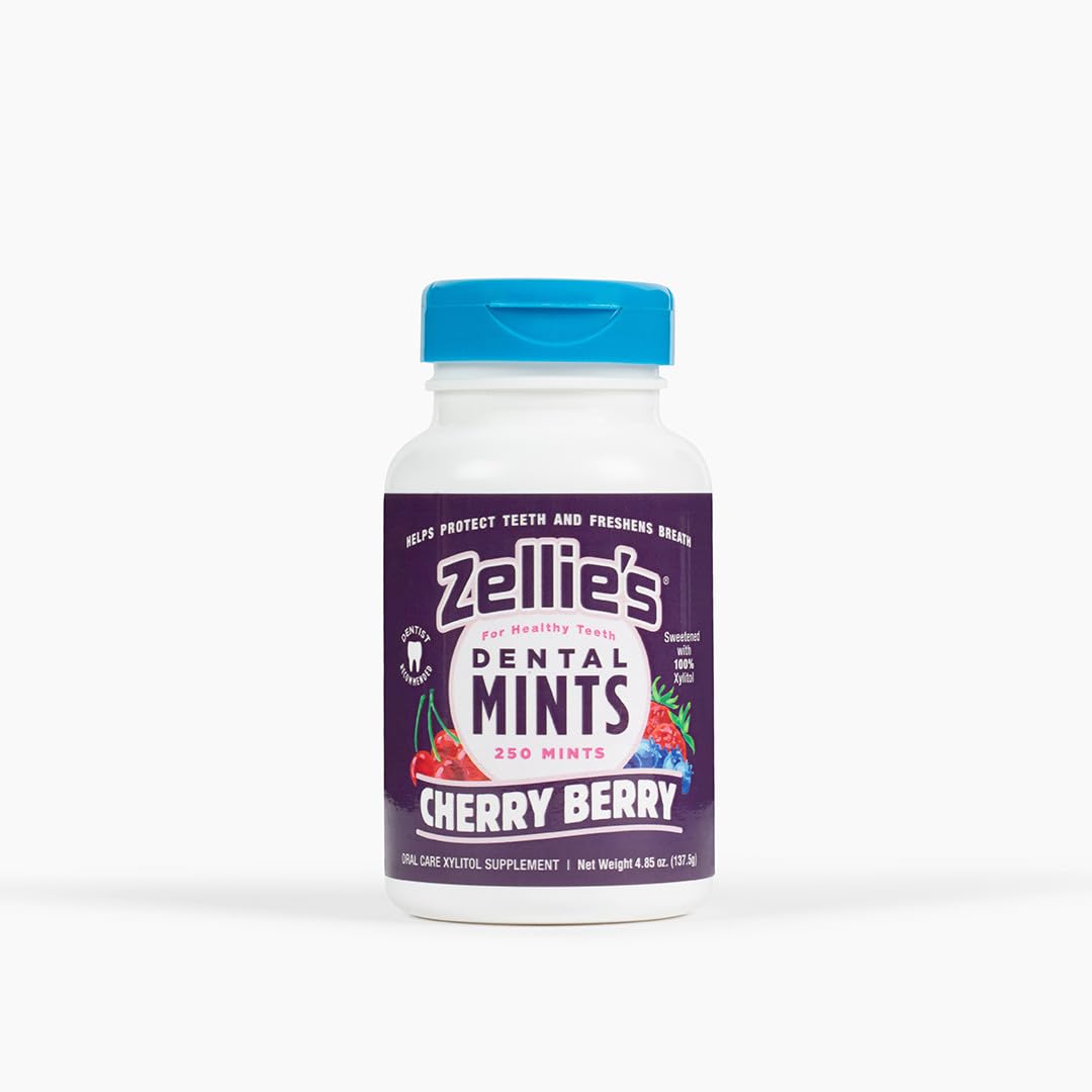 Zellie'S 100% Xylitol Sugar Free Cherry Berry Breath Mints  Non-Gmo, Low-Calorie, Gluten Free, Vegan & Kosher Mints (250 Count -