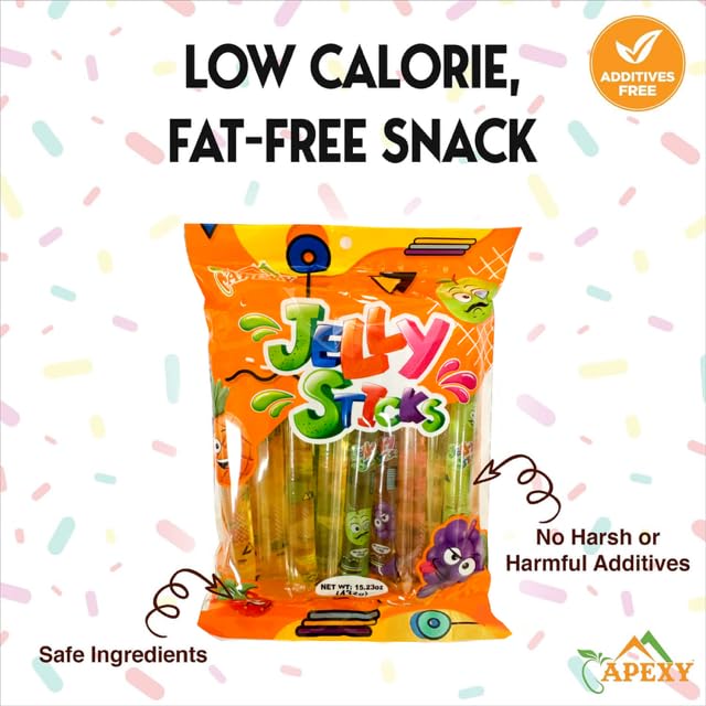 Apexy Jelly Straws, Fruit Jelly Filled Strips, Tiktok Candy Trend Items, Assorted Fruit Jelly Sticks, 15.23Oz (15.23Oz Pack Of 2