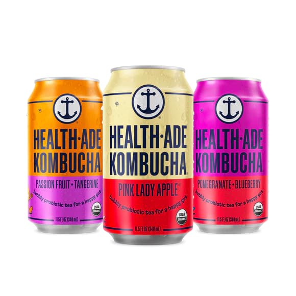 Health-Ade Organic Kombucha Tea, Fruity Favorites Variety Pack, 12-Pack (11.5 Fl Oz Cans) - Fermented with Probiotics, Supports 