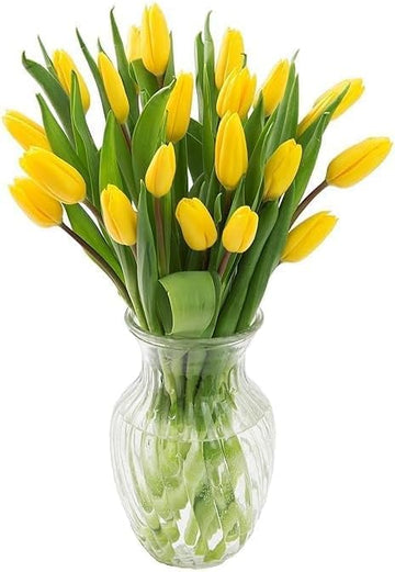 KaBloom Flowers -Valentine's Day Collection - 20 Yellow Tulips with vase, Gift for Birthday, Sympathy, Anniversary, Get Well, Th