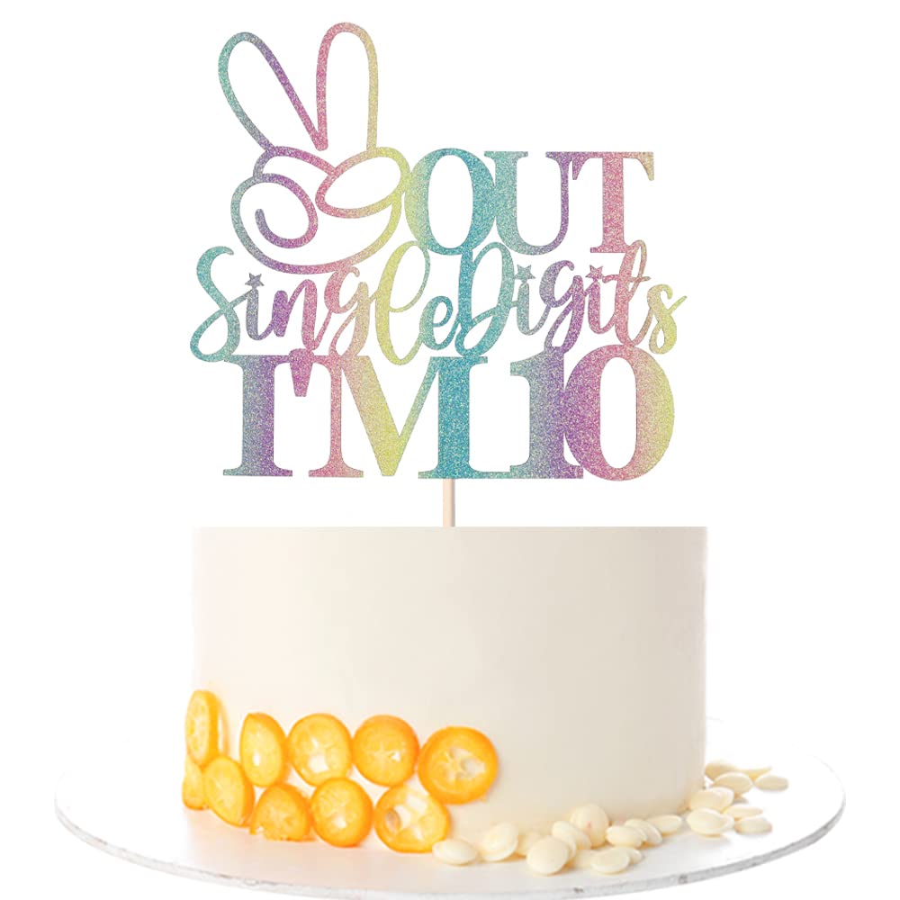 Kaoenla Out Single Digits I'M 10 Cake Topper -Colour Glitter Double Digit 10, Boys And Girls Happy 10Th Birthday Party Decoratio