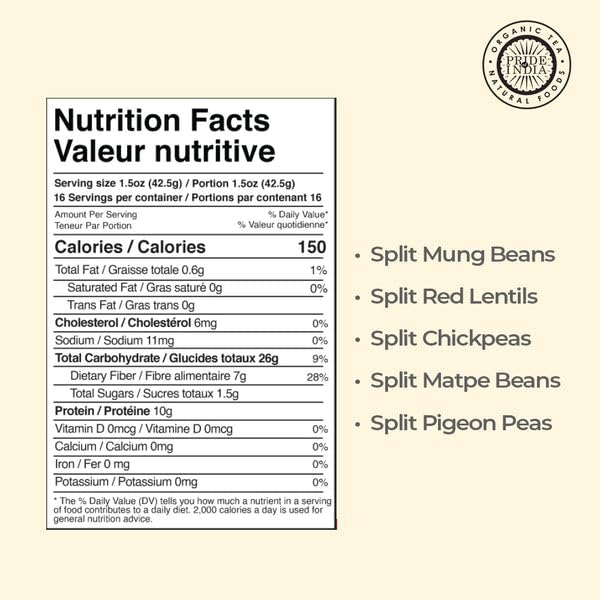 Pride Of India - Pack Of 6 - Indian Bean & Lentil Superfood - Five Delicious Panchratna Dal Mix, 1.5 Pound Jar