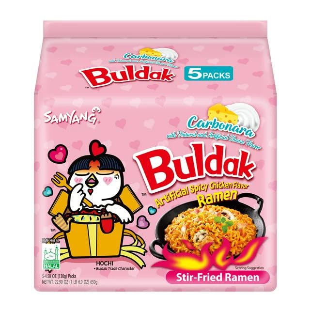 Samyang Buldak Ramen Carbonara Korean Spicy Fire Noodles 2Pk Of 5 X 4.58Oz Each (10 Total) And One Samyang Buldak Hot Spicy Carb