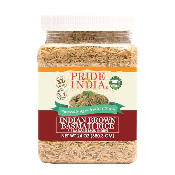 Pride Of India Extra Long Brown Basmati Rice, Naturally Aged, 1.5 lb Jar, Pack of 6
