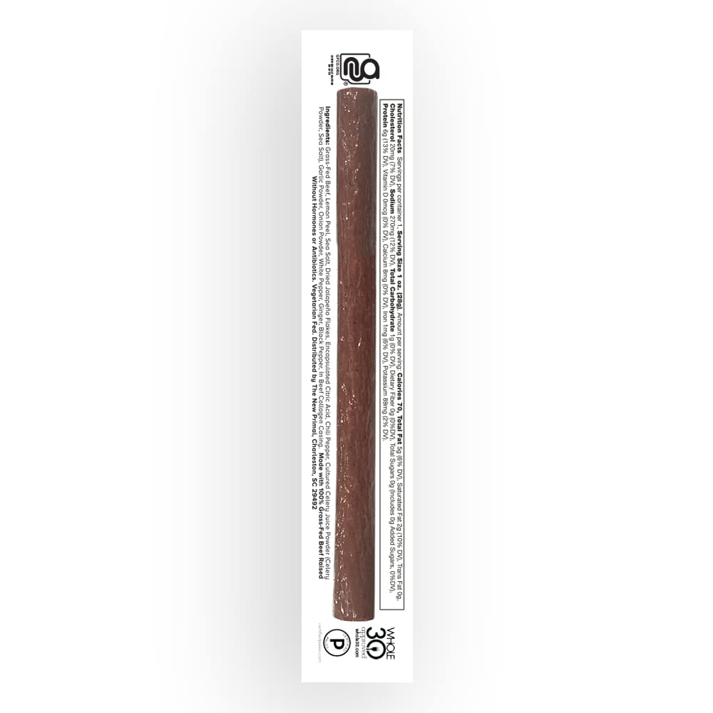 The New Primal Spicy Beef Stick - 100% Grass Fed Beef - Whole30 Approved, Certified Paleo, Keto, And Gluten-Free Meat Snack With