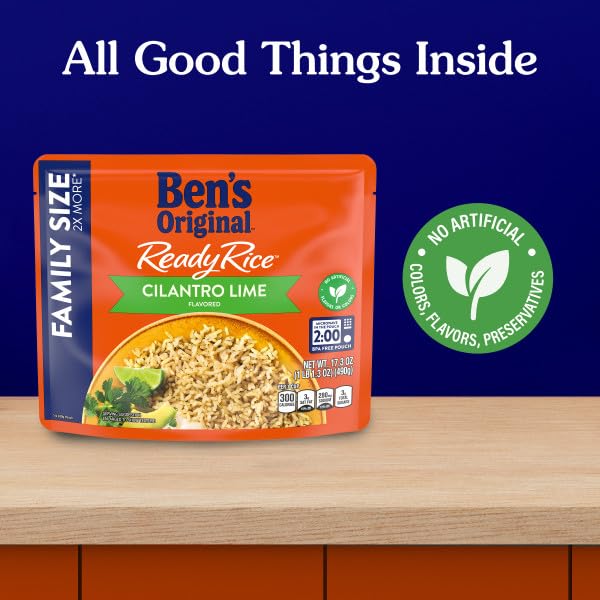 Ben'S Original Ready Rice Cilantro Lime Flavored Family Size Rice, Easy Dinner Side, 17.3 Oz Pouch (Pack Of 6)