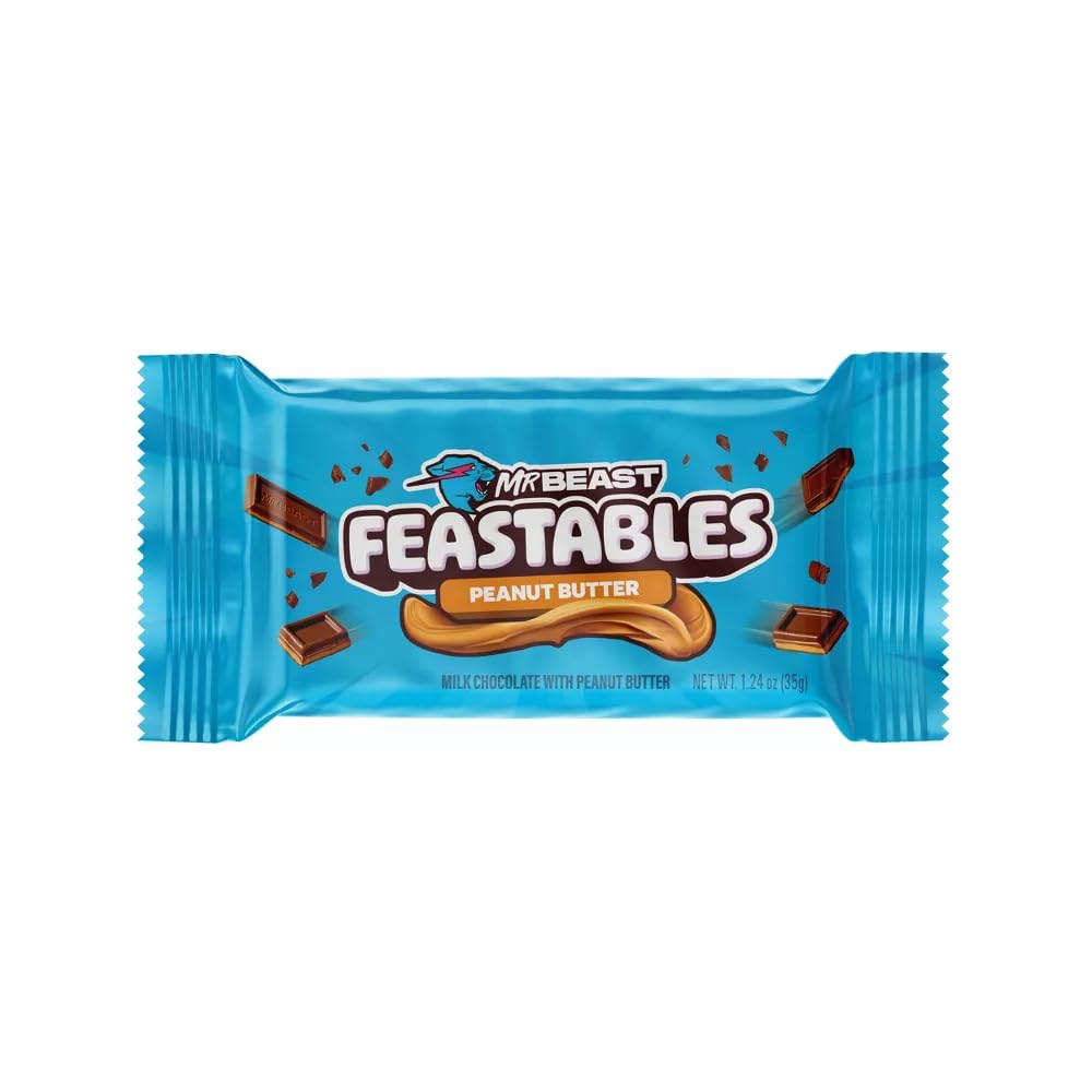 Feastables Peanut Butter Milk Chocolate Chocolate Bar, 1.24 oz (35g), 24 count