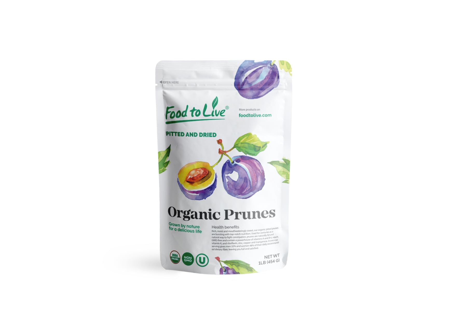 Food to Live Organic Pitted Prunes, 1 Pound - Dried California Plums, Non-GMO, Kosher, Unsulfured, Unsweetened, Bulk