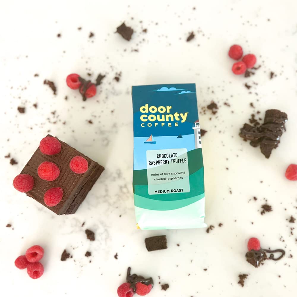 Door County Coffee - Chocolate Raspberry Truffle, Chocolate Raspberry Truffle Flavored Whole Bean Coffee - Medium Roast, 10 Oz Bag