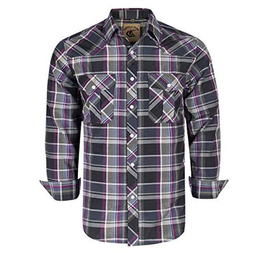 cOEVALS cLUB Mens Western cowboy Long Sleeve Pearl Snap casual Plaid Work Shirts (Purple  gray14 3XL)