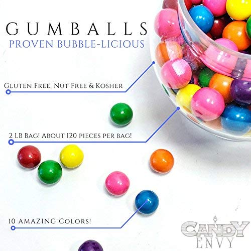 Candy Envy - Assorted 1 Inch Gumballs - 2lb Bag - Approximately 113 Gumballs Per Bag - North American Made & Kosher Certified