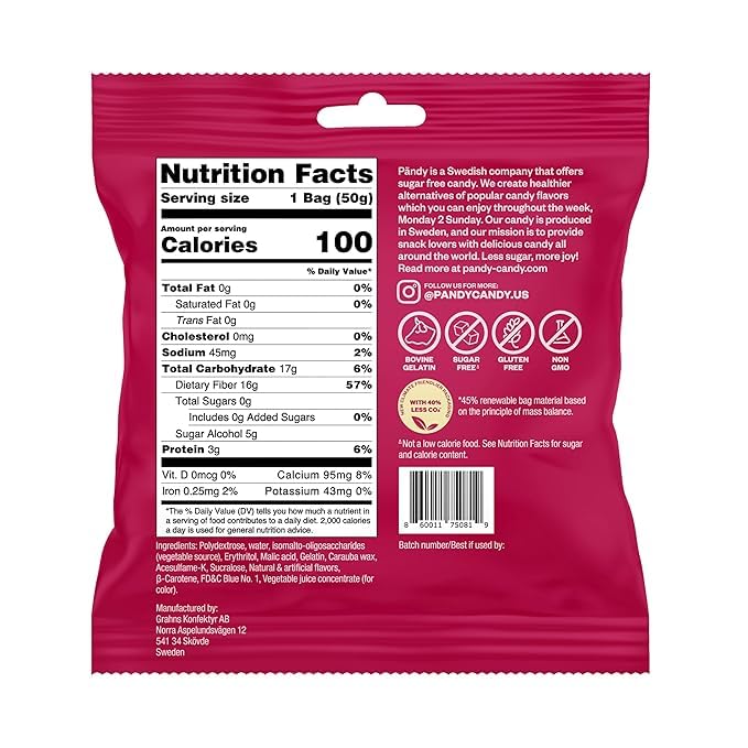 Pandy, Swedish Sugar Free Candy, Cherry (1.8 Ounce Bags, Pack Of 4) - Diet Candy, Healthy,Keto Gummy, Low Calorie Sweets