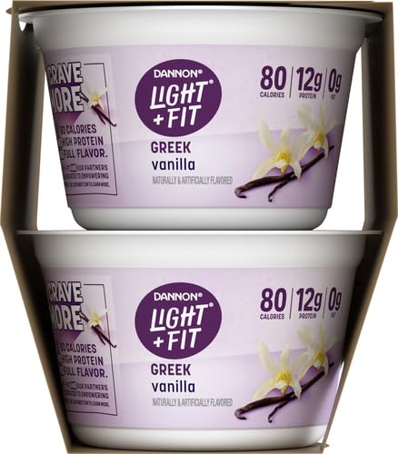 Dannon Light + Fit Greek Vanilla Fat Free Yogurt, Creamy and Delicious Gluten Free Yogurt, 4 Ct, 5.3 OZ Yogurt Cups
