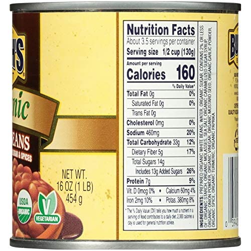 Bush'S Best Organic Baked Beans, 16 Ounce Can - Canned Beans, Baked Beans Canned, Source Of Plant Based Protein And Fiber, Low F