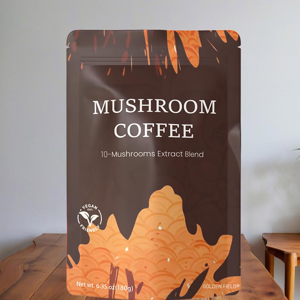 Golden Field Mushroom Coffee, 10-Mushroom Extract Blend, 6.35 oz, 30 Servings
