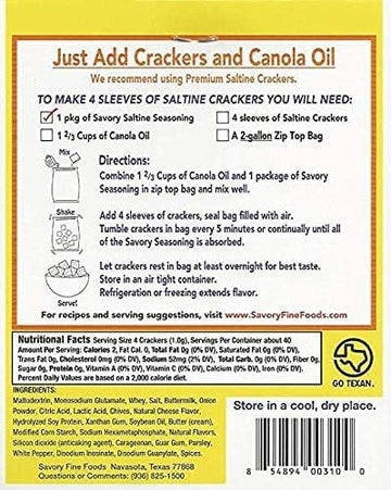 Savory Fine Foods Savory Saltine Seasoning, 2.2 Ounce, Sour Cream & Onion, 2-Pack