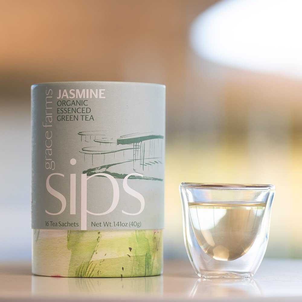 Grace Farms Organic Jasmine Green Tea (16 Pyramid Sachets) | Fragrant And Sweet | Fairtrade And Kosher Certified | Best Green Te
