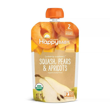 Happy Baby Organics Stage 2 Baby Food Pouches, Gluten Free, Vegan & Healthy Snack, Clearly Crafted Fruit & Veggie Puree, Mango, 4 Ounces (Pack Of 16)