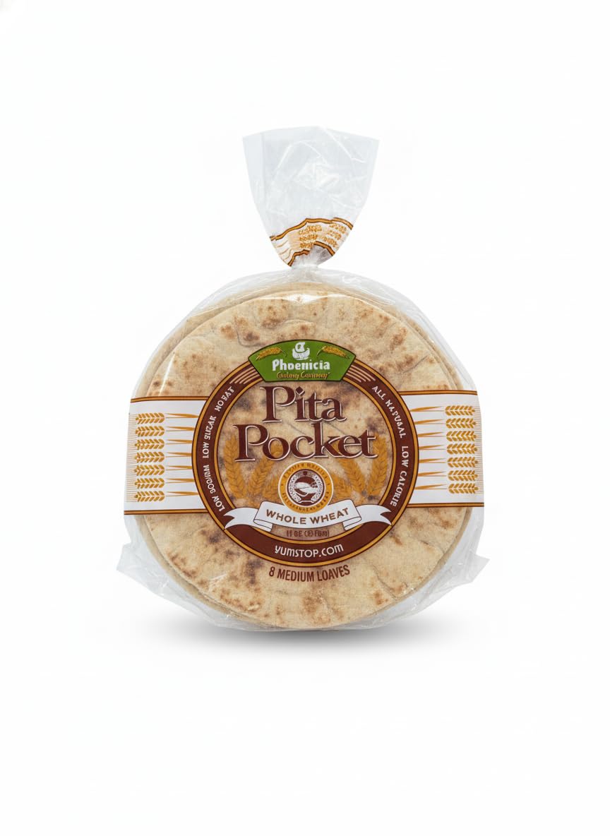 Phoenicia Whole Wheat Arabic Pita Bread  Fresh Medium Size  Halal - 8 Pcs