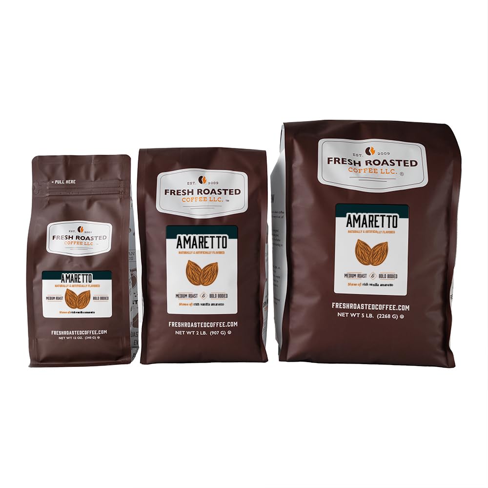Fresh Roasted Coffee Amaretto Flavored Whole Bean Medium Roast 5 lb Kosher