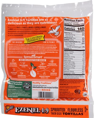 Food For Life, Organic Ezekiel 6 inch Sprouted Grain Tortillas,1 pack of 12 Tortillas,12 oz (Frozen)