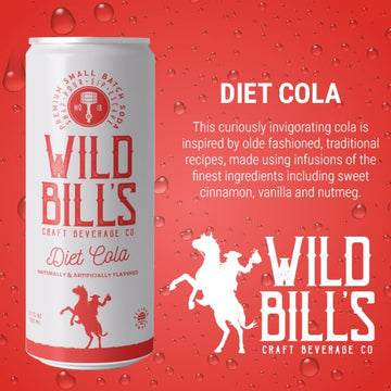 Wild Bills Diet Cola Soda - Caffeine Free, Gluten Free, Vegan, Low Sodium, 12 Fl Oz (Pack of 12)