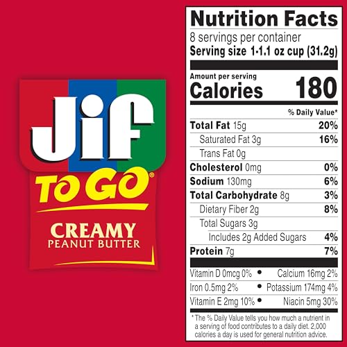 Jif To Go Creamy Peanut Butter, 1.1 Ounce (8 Pack)