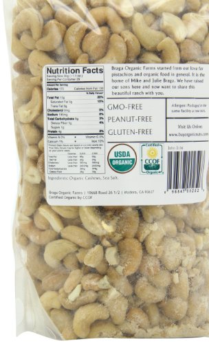 Braga Organic Farms Organic Roasted and Salted Cashews, 2 lb. Bag