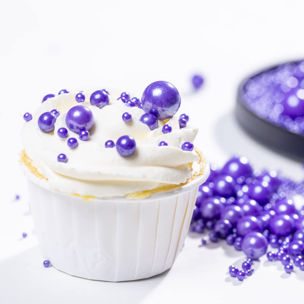 Purple Pearl Sprinkles,Cake Sprinkles,Cookie Sprinkles,Sugar Pearl, Edible Candy Pearls 130G 4.6Oz For Cake Cupcake Decorationg