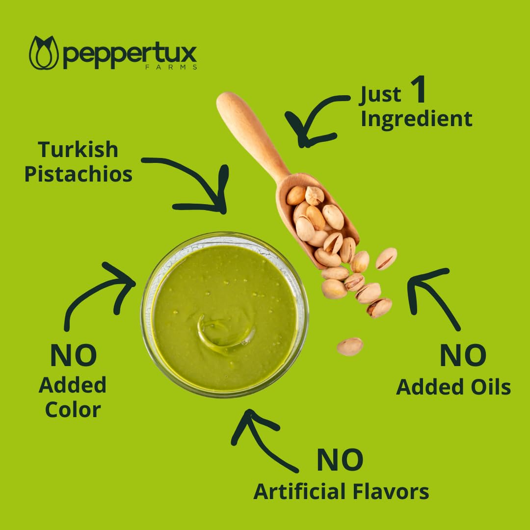 Peppertux Farms 100% Pistachio Butter - Natural Vegan Spread Pistachio Paste For Baking, Cake, Ice Cream, Cookie & More - Gluten