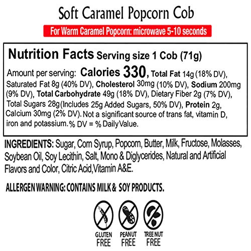 Caramel Cob Soft Caramel Popcorn - 16 Individually Wrapped 2.5 oz Bars - Gluten-Free, Peanut & Tree Nut-Free - Microwaveable for