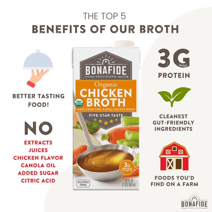 Bonafide Provisions Organic Chicken Broth, Shelf Stable 32 Fl Oz - Pack Of 6