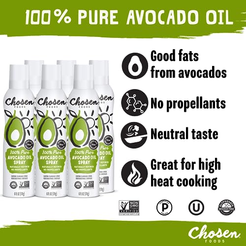 Chosen Foods 100% Pure Avocado Oil Spray, Keto and Paleo Diet Friendly, Kosher Cooking Spray for Baking, High-Heat Cooking and F