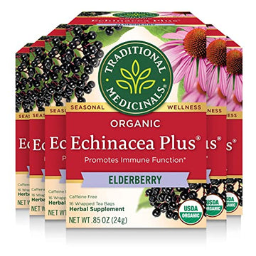 Traditional Medicinals Organic Echinacea Plus Elderberry Seasonal Tea, 16 Tea Bags   (Pack Of 6)