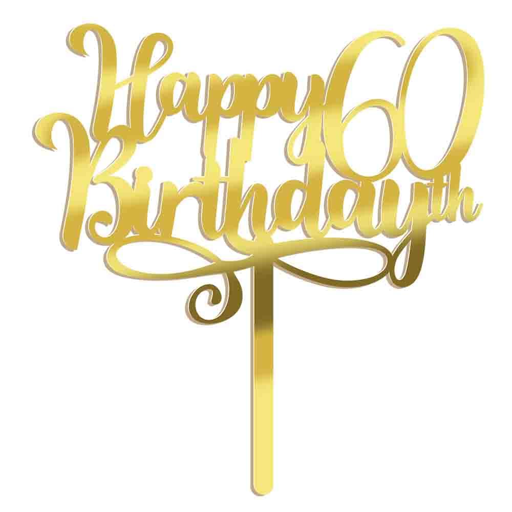 Ruscalin Acrylic Gold Happy 60Th Birthday Cake Topper,60 Birthday Party Cake Decorations