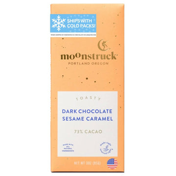 Moonstruck Chocolate Sesame Caramel Dark Chocolate Bar, 73% Cacao, 3.0oz (Pack of 1)