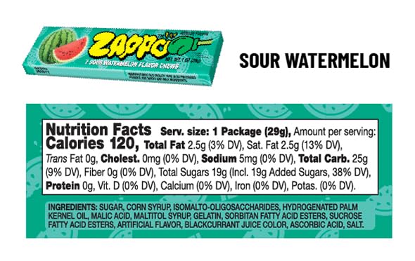 ZAPPO Sour Chews Mixed Pack, Gluten Free Candy, Individually Wrapped Taffy Sticks, 1 oz x 8 Sticks Total (2 Each: Watermelon, Bl
