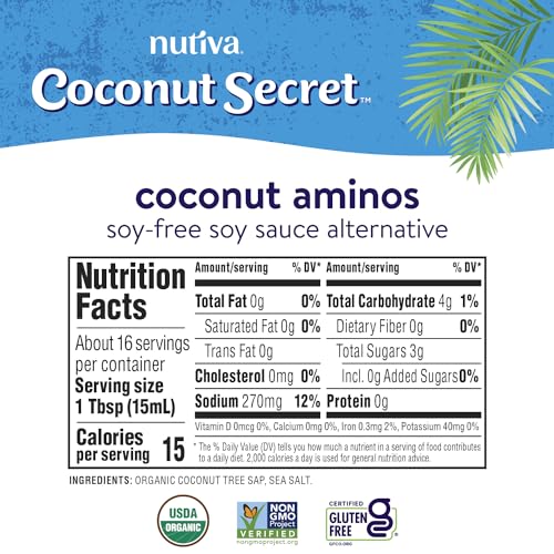 Coconut Secret Coconut Aminos - 8 Fl Oz (Pack of 2) - Low Sodium Soy Sauce Alternative, Low-Glycemic - Organic, Vegan, Non-GMO,
