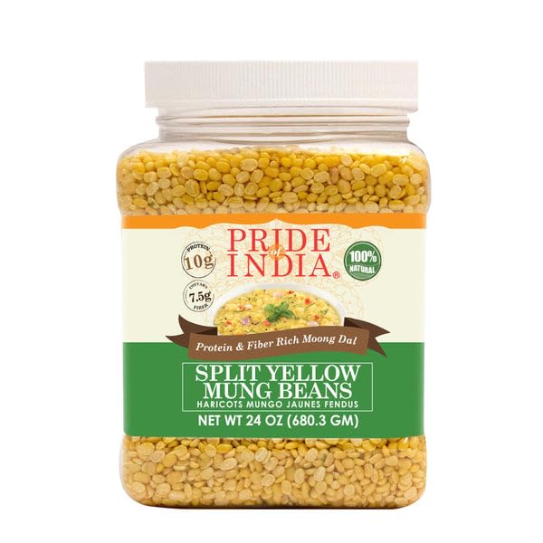 Pride Of India - Pack Of 6 - Indian Split Yellow Mung Lentils - Protein & Fiber Rich Moong Dal, 1.5 Pound Jar