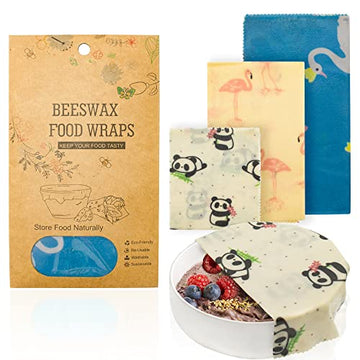 Purevacy Animals Print Reusable Beeswax Wrap Set Of 3 Pcs Small, Medium, Large Bee Wax Wrap, Beeswax Wraps For Food, Reusable Be