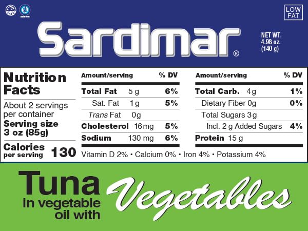 Sardimar Chunk Light Tuna with Vegetables - Pack of 6, 4.94 Ounces Each