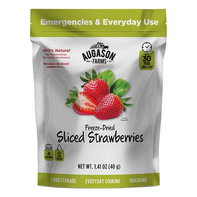 Augason Farms Freeze-Dried Sliced Strawberries Resealable Pouch 1.41 Oz.