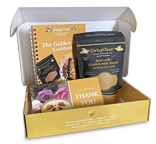Delighteas Organic Golden Milk Blend With Cookbook Bundle A Healthy Gift Idea For Yourself, Friends, Family, Health-Conscious Pe