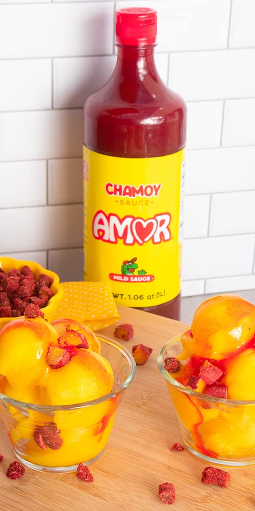 Amor Chamoy Sauce | Bittersweet Flavor | 2,500 Scoville Level Enjoy It With Fruits, Veggies, Snacks, And Drinks | Kosher | 33 Fl