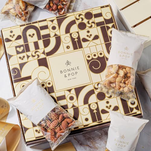 Thanksgiving Mixed Nuts Gift Basket, Enhanced Assorted Gourmet Nuts In Wooden Crate, Holiday Themed Packaging, Bonnie And Pop