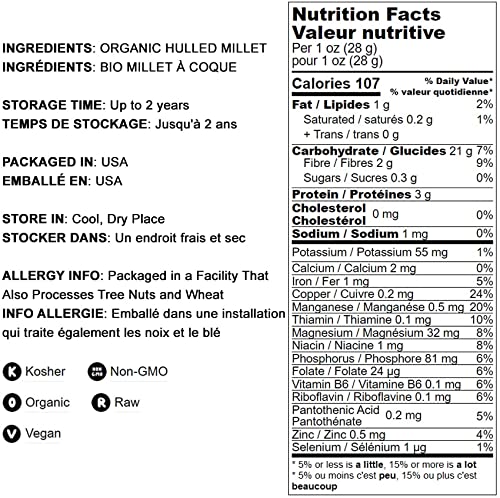 Food to Live Organic Hulled Millet - Non-GMO, Whole Grain Seeds, 20 lb, Bulk, Kosher, Raw, Product of the USA