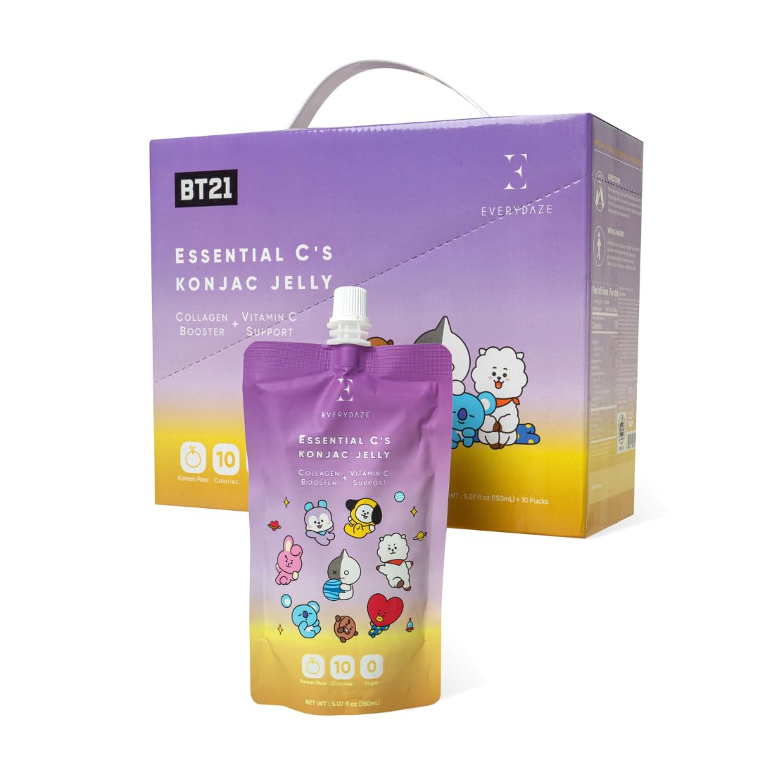 EVERYDAZE BT21 Essential Cs Konjac Jelly | Korean Pear | Vegan Collagen Peptides and Vitamin C | Gluten Free, Sugar Free, Low Ca