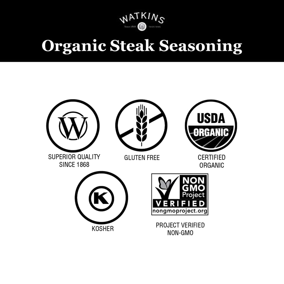 Watkins Organic Grilling Steak Seasoning, 3.5oz (Pack of 1), As Shown, Model KHRM00379945