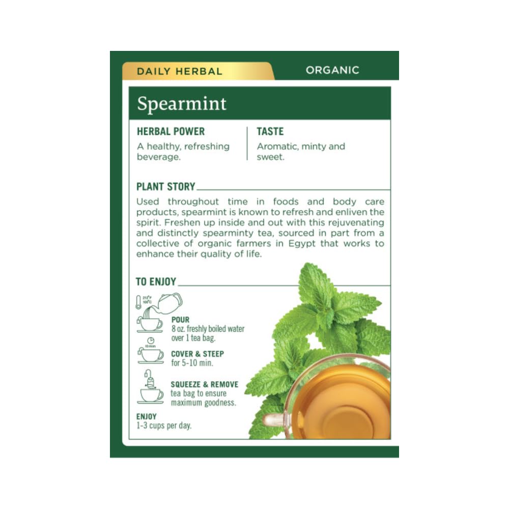 Traditional Medicinals Organic Spearmint Herbal Tea, Supports Healthy Digestion, (Pack Of 2) - 32 Tea Bags Total